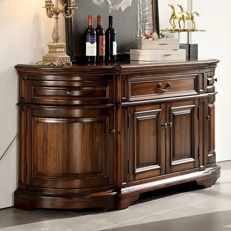 Sideboard, semi-circular solid wood console table, storage cabinet, decorative cabinet, living room furniture, wine cabinet