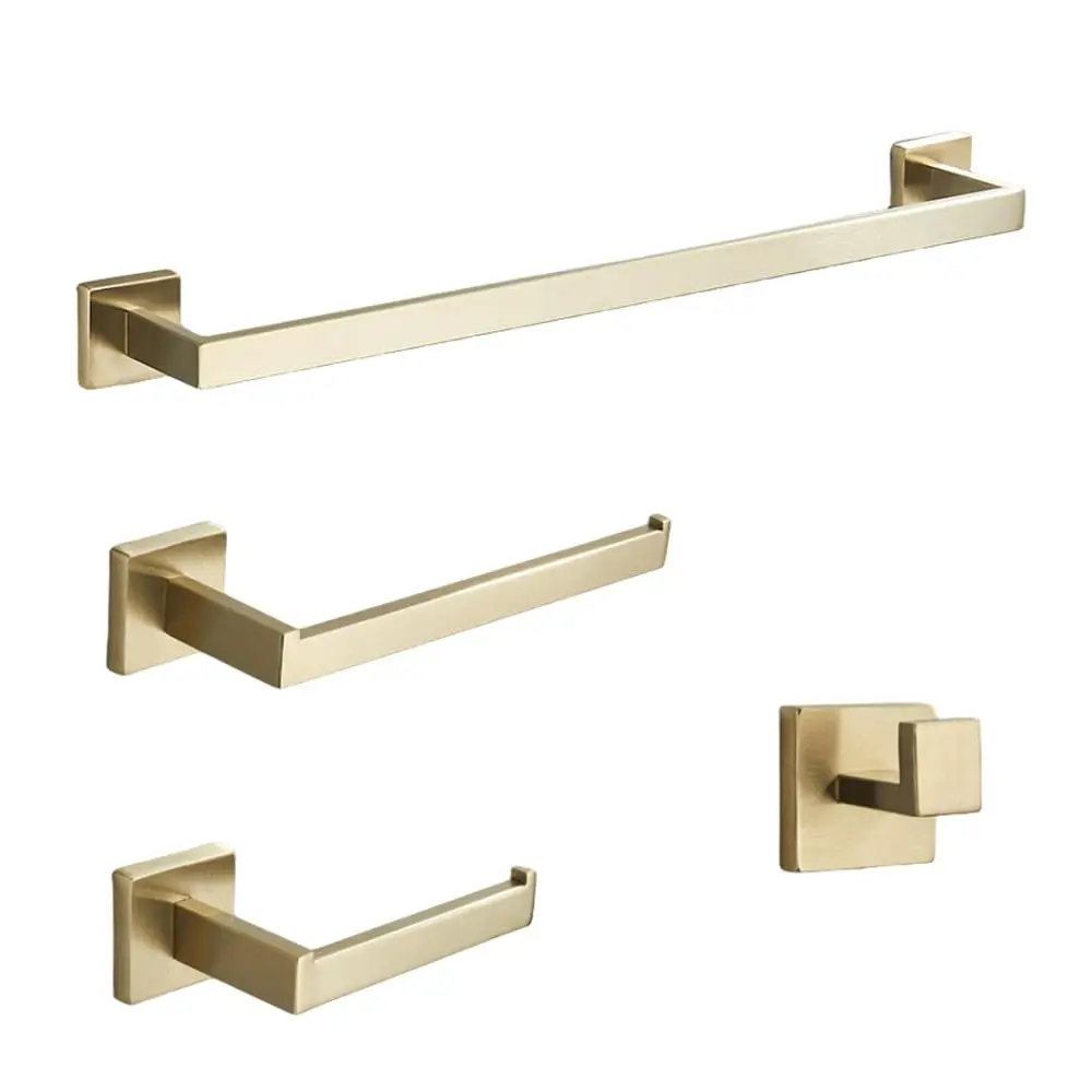 

Brushed Gold Bathroom Hardware Set Towel Rail Robe Hook Bar Rack Shelf Tissue Holder 40cm, Customized
