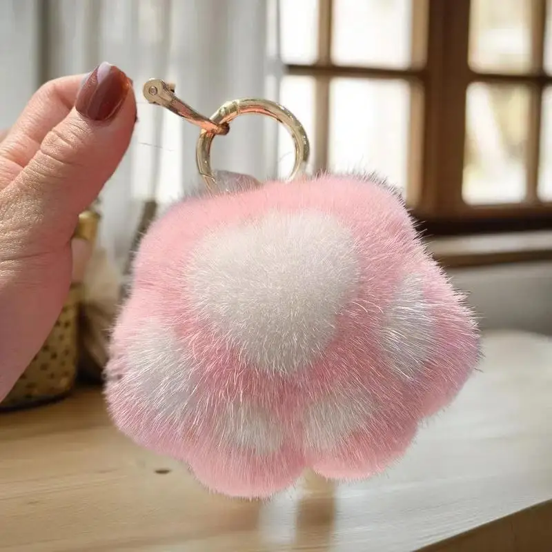 Portachiavi con ciondolo zampa di gatto Portachiavi in peluche soffice e soffice pelliccia sintetica per zaini, chiavi della macchina e accessori