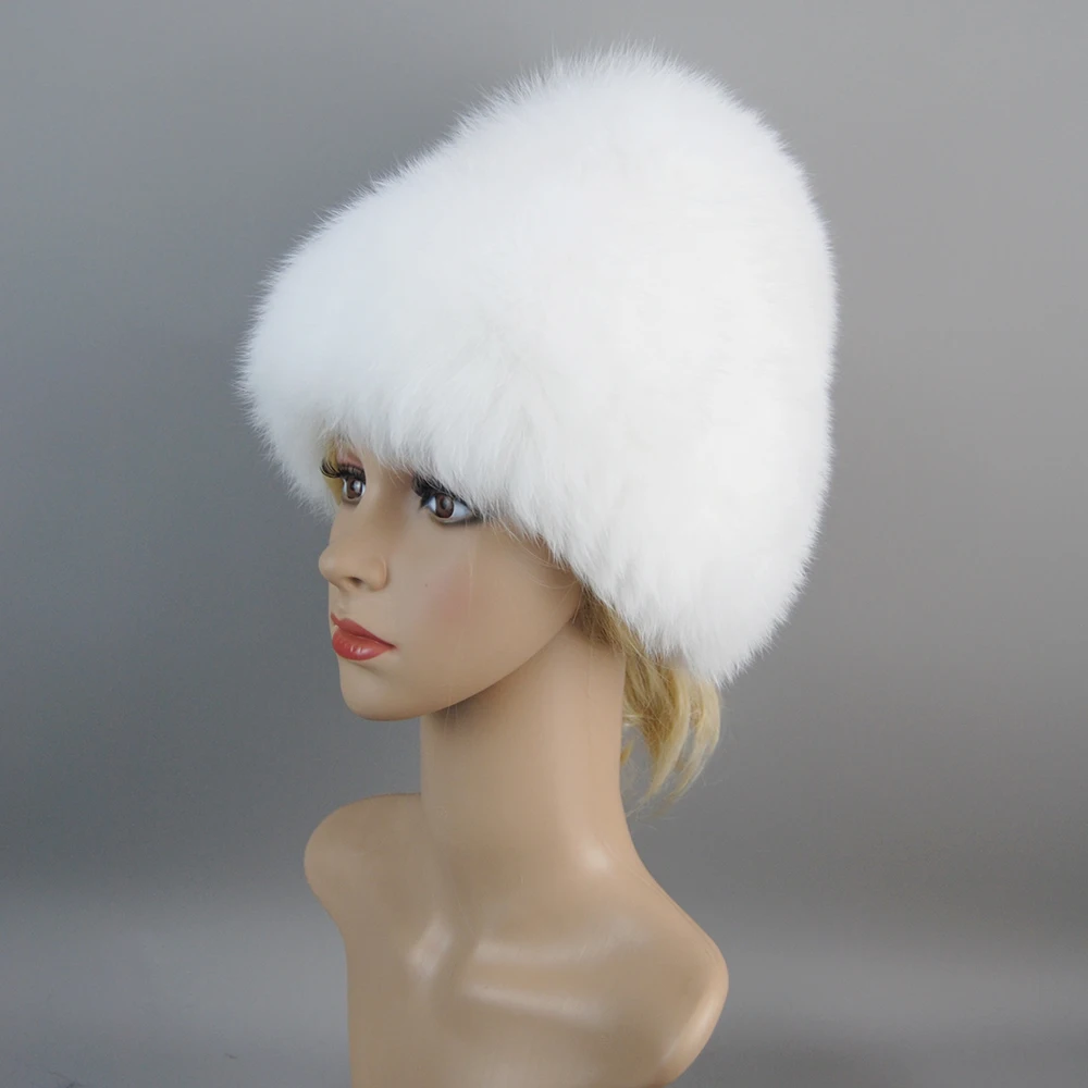 2024 New Luxury 100% Natural Real Fox Fur Hat Women Winter Knitted Real Fox Fur Bomber Cap Girls Warm Soft Fox Fur Beanies Hats