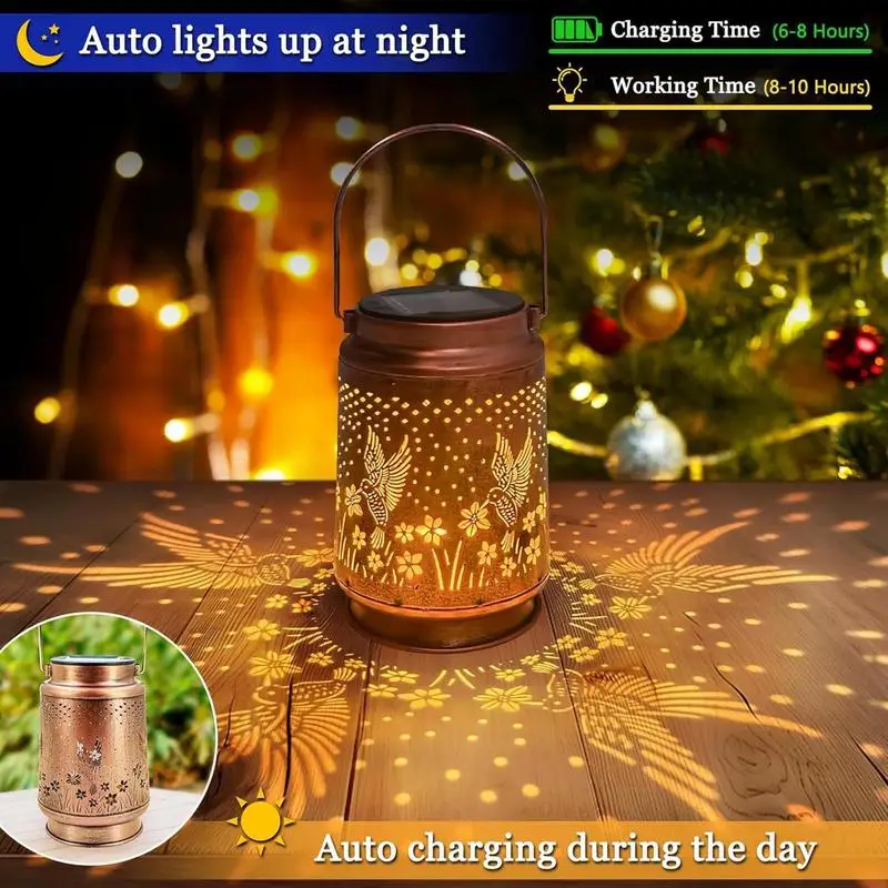 Hummingbird Solar Lantern Garden Decor Hummingbird Tent Light Vintage High-Efficiency Hiking Flashlight Illumination For Farm