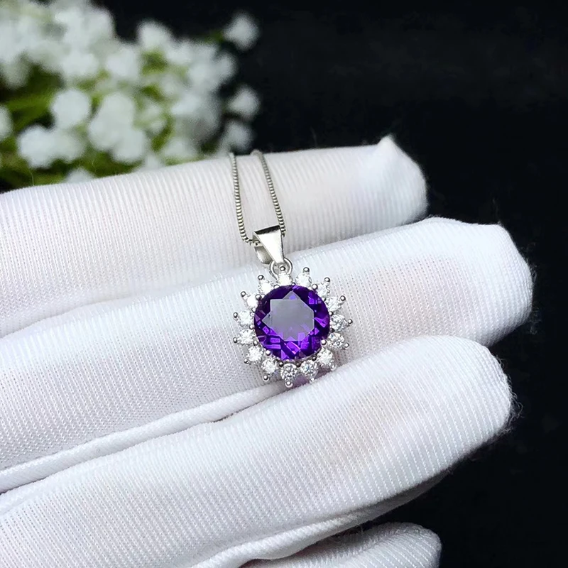 Real 925 Silver Pendant with Certificate 7mm round cut 1.2ct Natural Garnet Pendant with 925 Silver Necklace Gift for Women