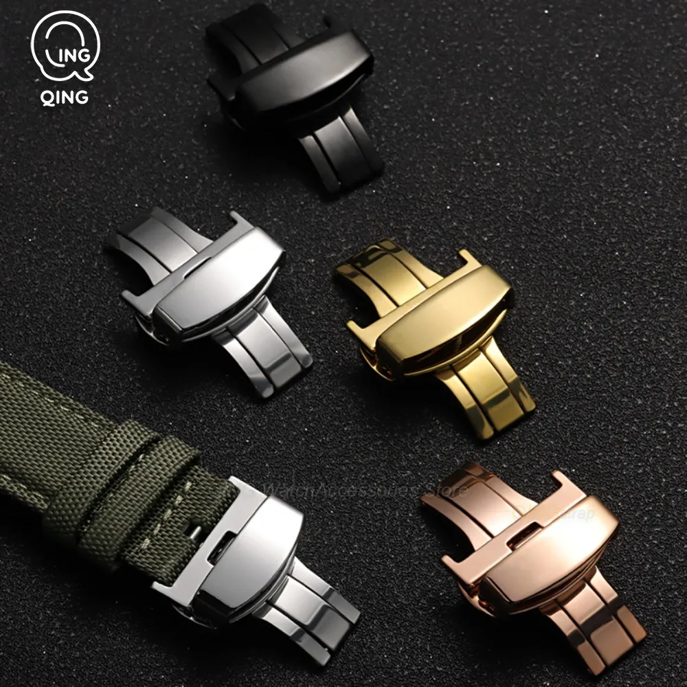 16mm 18mm 20mm 22mm Watchbands Clasp Accessories Stainless Steel Butterfly Buckle Polished Matte Button Watchband Buckles Button