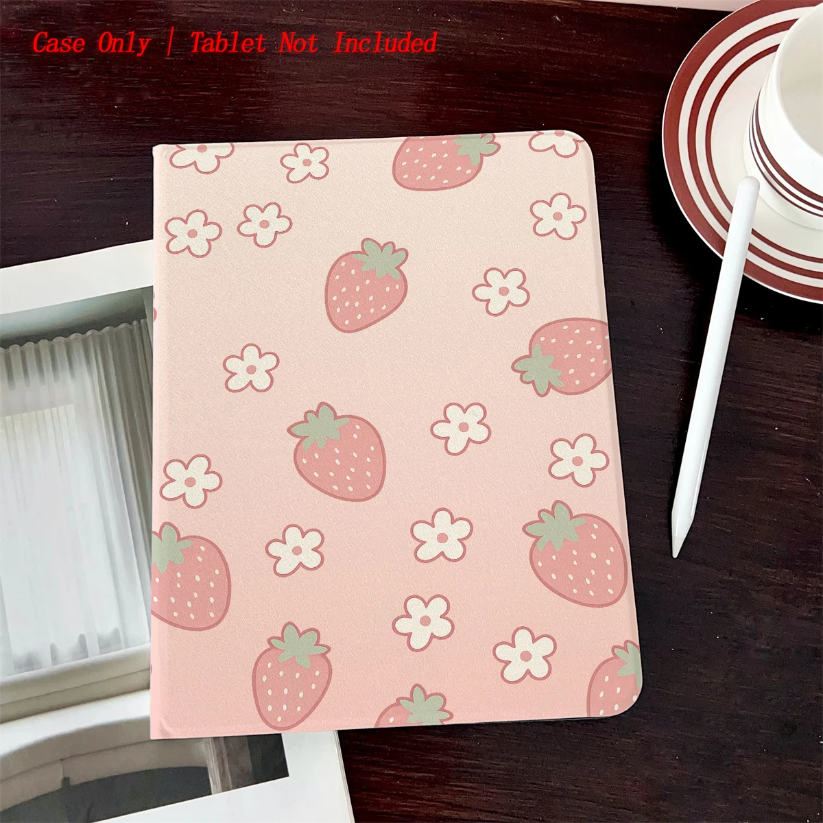 

Apple iPad Protective Case Cute Cartoon Pattern - Compatible iPad 9/10/Pro 12.9/Air 5/Mini 6 Pink strawberry flower print style