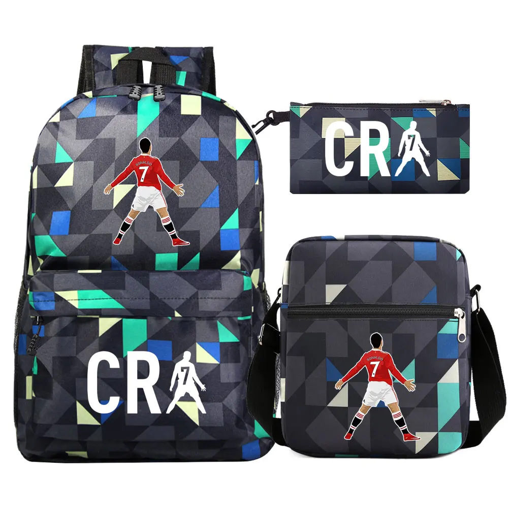 Football CR7 Backpack Teens Girls Boys Kawaii Student Waterproof Canvas School Bags 3pcs Laptop Stitch Mochilas Rucksacks