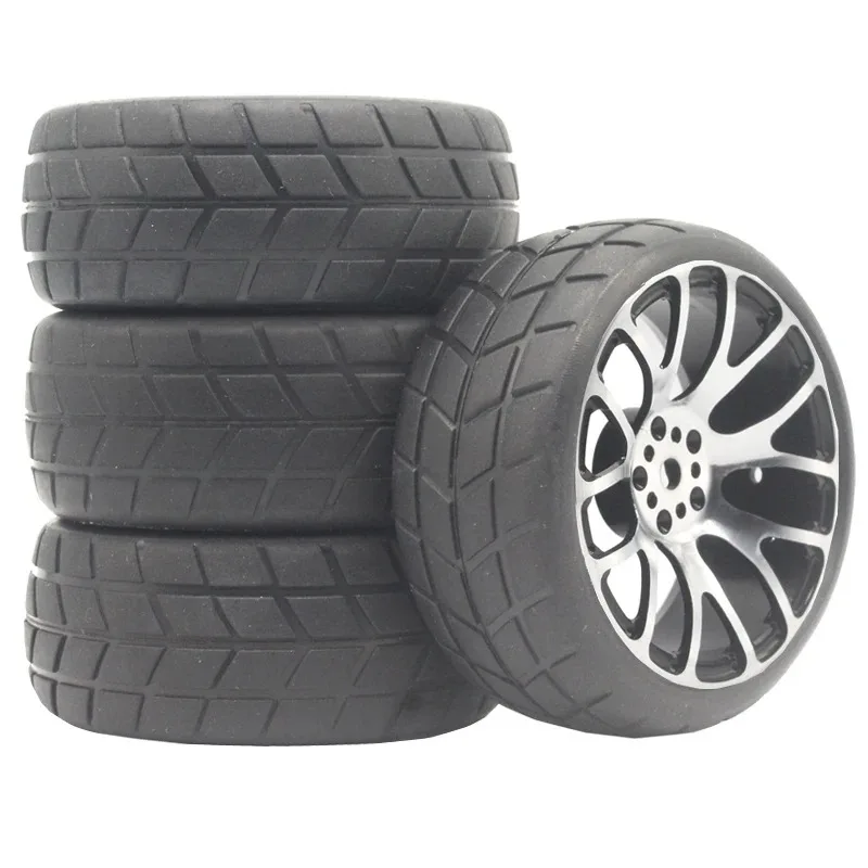 

4pcs Premium Metal Rim Wheel Tire Kit Compatible Tamiya TT Series HSP HPI Kyosho 1:10 RC On Road Drift Car Spare Parts