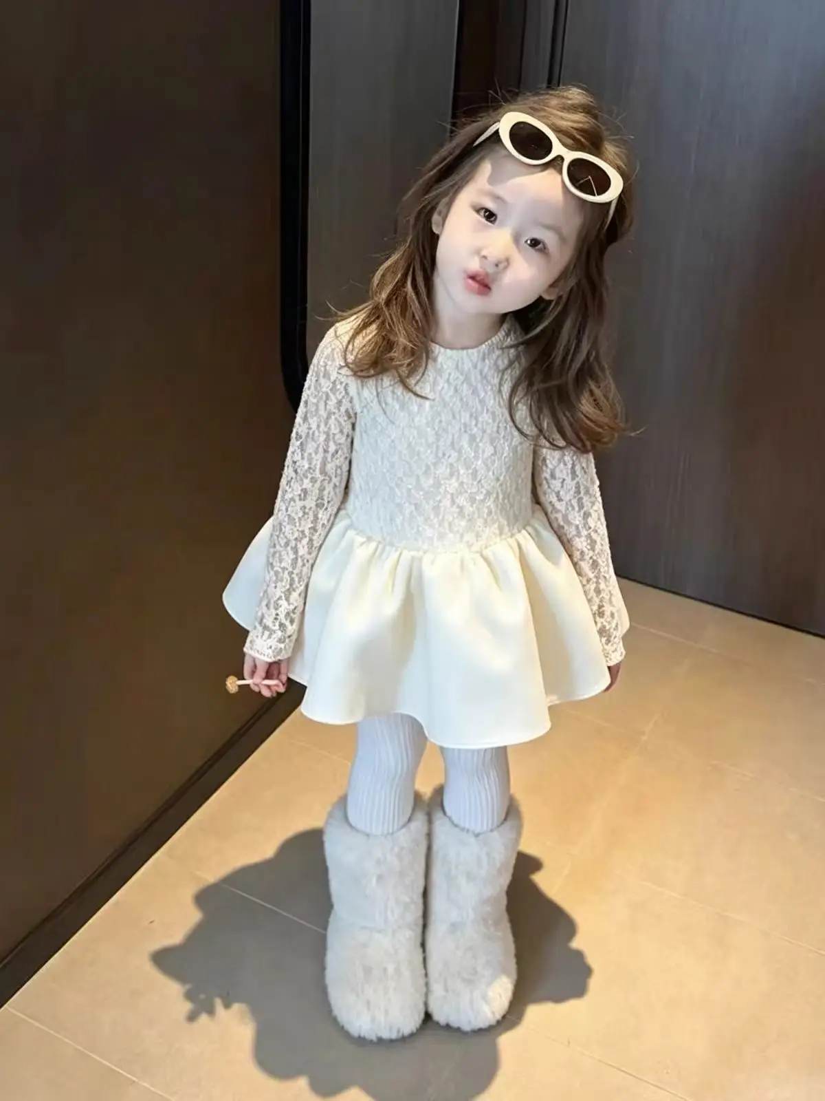 Girls' Dress 2026 Spring and Autumn New Korean Style Children's Lace Splicing Long Sleeve Princess Dress