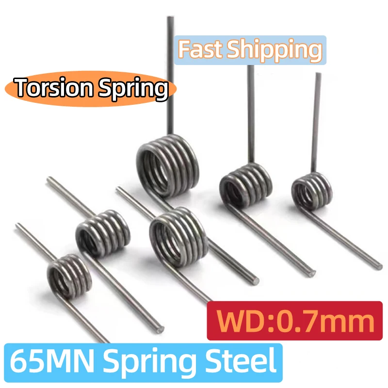 5PCS 65Mn Steel Helical Torsion Spring V-Shaped Helicaltorsio Ring Wire Diameter 0.7mm Angle 60/90/120/180 Degrees