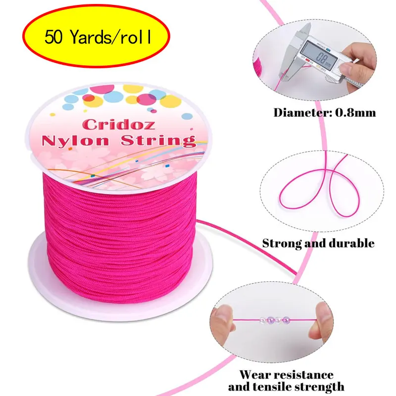 50Yards 0.8mm Nylon Cord Chinese Knot Macrame Craft Thread for Jewelry Making Beading Braided Satin String Bracelet Rattail Trim