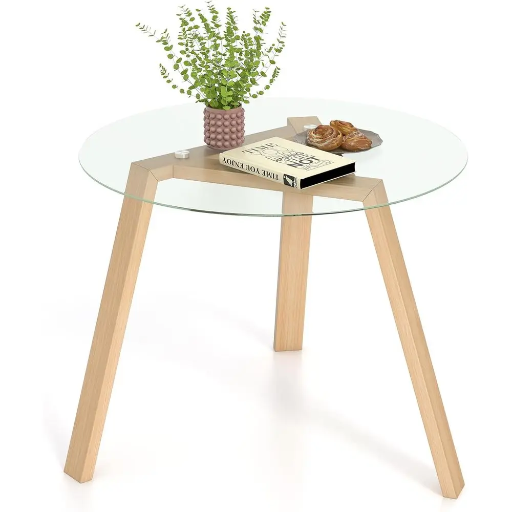 

Round Glass Dining Table or 4, 36” Circle Kitchen Table with Tempered Glass Tabletop and Rubber Wood Legs, ern Coee Table, Dinne