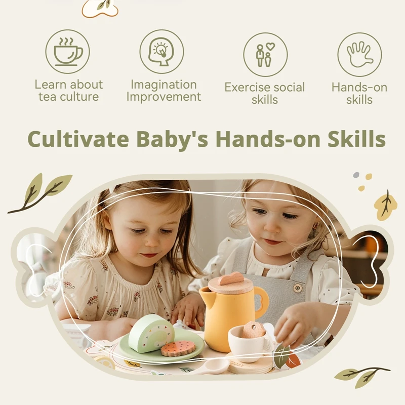 Baby Holz Montessori Spielzeug Silikon Tassen Holz teller Tabletts Dessert Modell spielen Haus Nachmittags tee Set Kinder Puzzle Spielzeug Geschenk – Detail 4