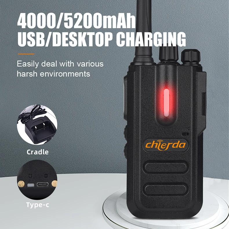 5200mAh High-Capacity Battery Long Range 2-Way Radios FRS/PMR/GMRS Walkie-Talkies Chierda 106D PMR446/GMRS Two Way Radio