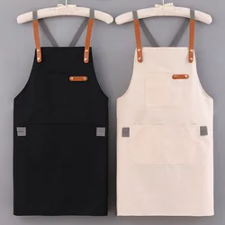 1Pcs Canvas Apron Men's Catering Kitchen Coffee Work Apron Flower Shop Korean Style Western Style Work Clothes Women's Belt Pock