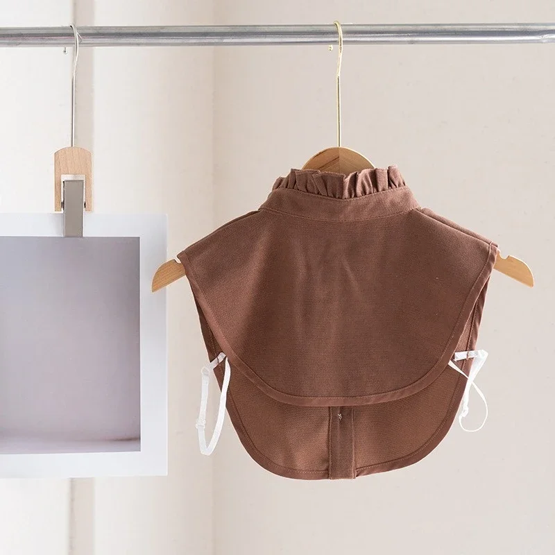 가을 겨울 기모 원단 포인티드 페이크 칼라 여성용 로터스 리프 장식 반셔츠 탈부착 가능한 칼라 액세서리