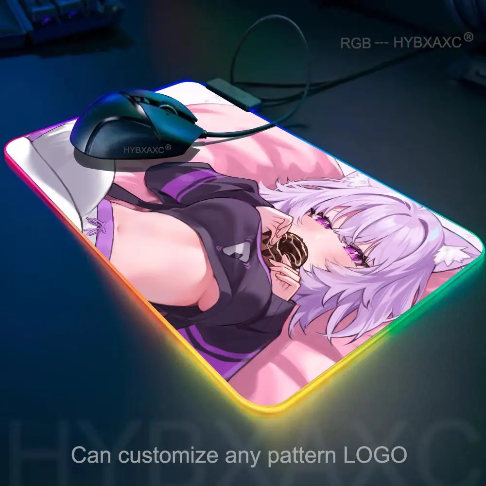 XXL HYBXAXC Коврик для мыши RGB Gaming 1000X500 Коврик для мыши Настольный коврик HD Gamer Большой светодиодный светильник XXL H-hololive Nekomata Okayu Коврик для мыши