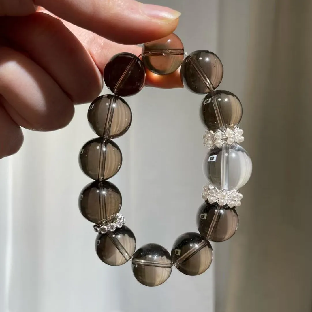 

Natural Tea Crystal Bracelet 15mm Crystal Fashion Light Luxury Men's and Women's Bracelet