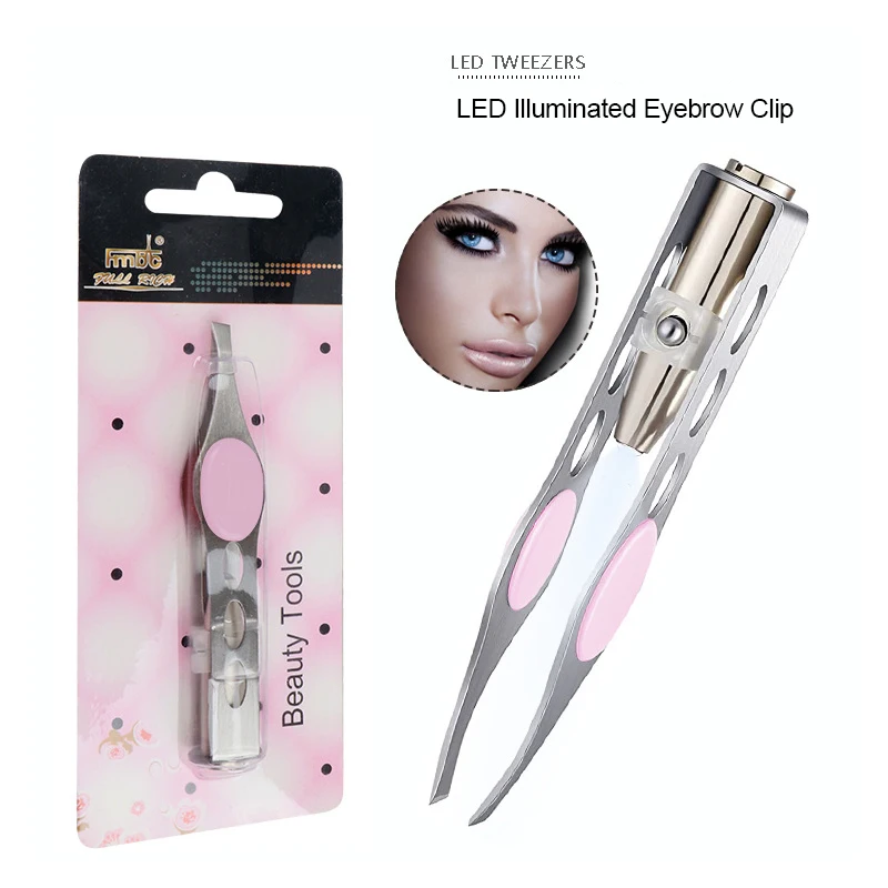 1PC LED Eyebrow Tweezer Oblique Tip Stainless Steel Eyebrow Trimming Clip Eye Hair Removal Prune False Eyelash Clamp Makeup Tool