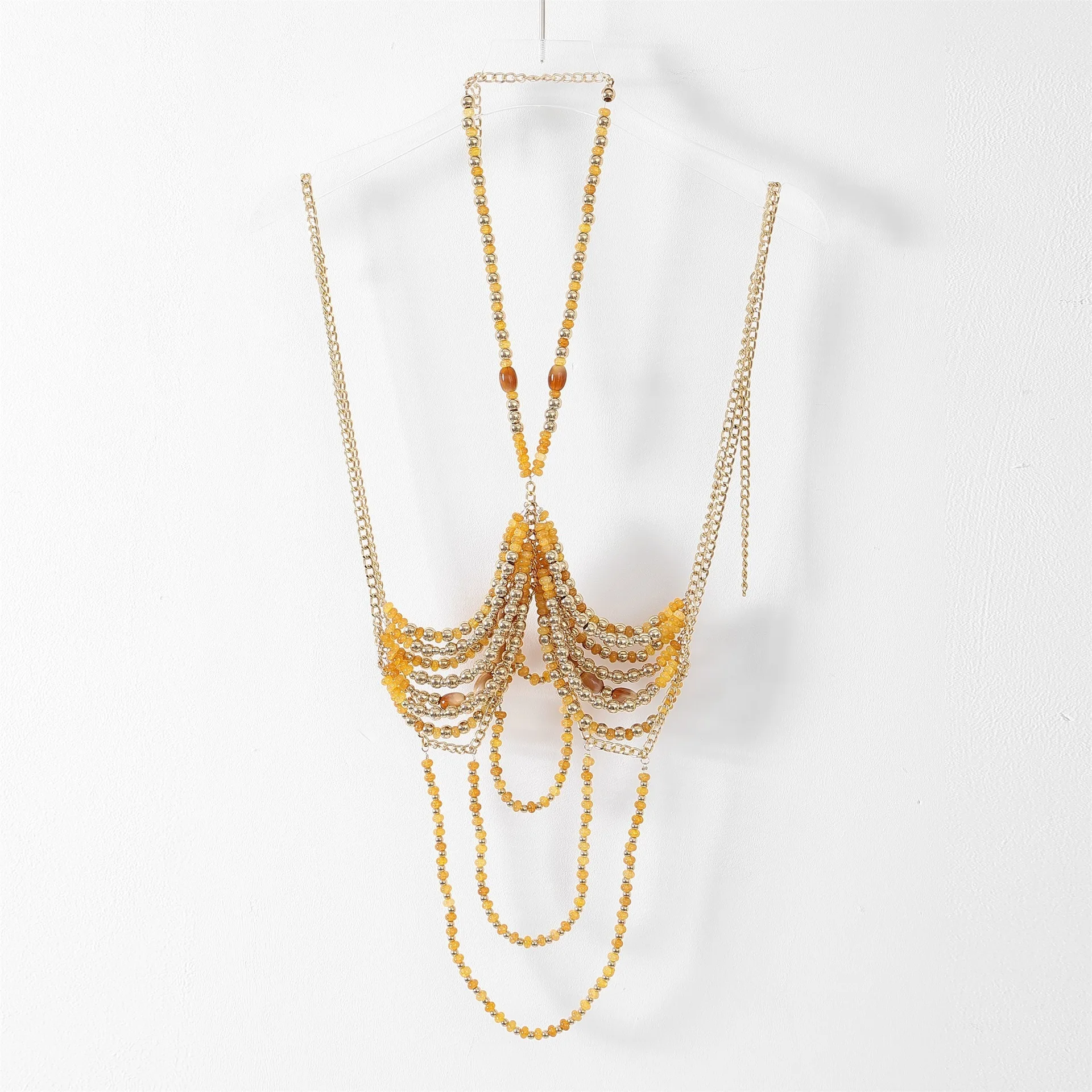 Fashion Baroque Pearl Body Chain Fringe Necklace Transparent Bead Runway Show Stacking Accessories Chain