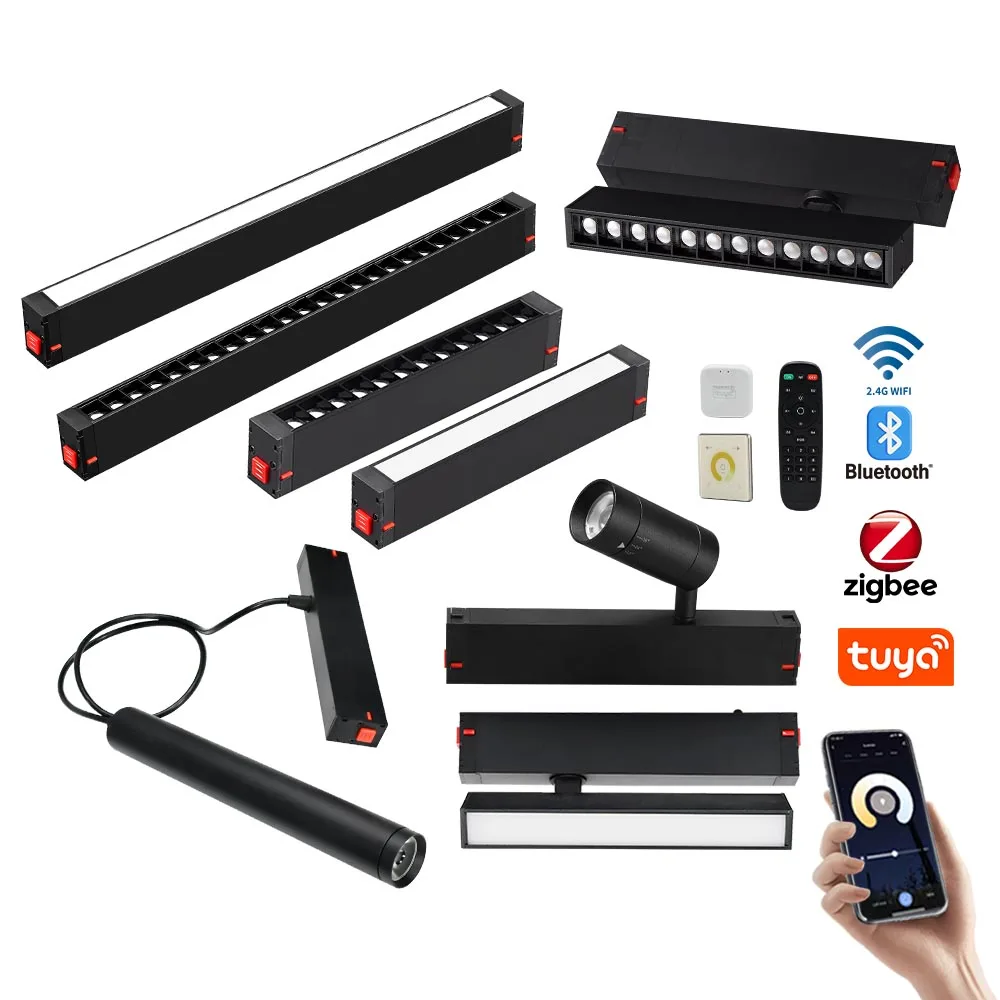 Tuya 2.4G Wifi Bluetooth Dimming 2700-6500K Surface Mounted Linear Track Spotlight Recessed Led Tracklight Magnetic Track Lights