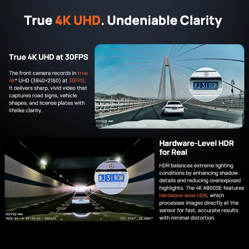 70mai 4K Car DVR with Night Vision & Parking Monitor