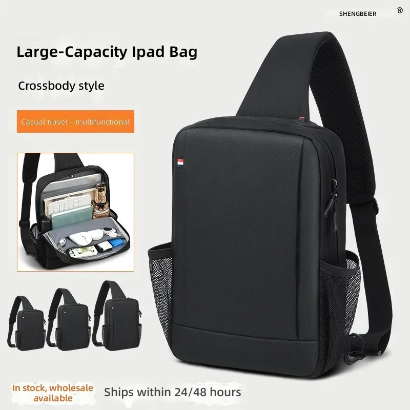 Large Capacity iPad Bag for Men with Crossbody Strap Outdoor Sports Headphone Hole Shoulder Tablet Storage Bag Waterproof