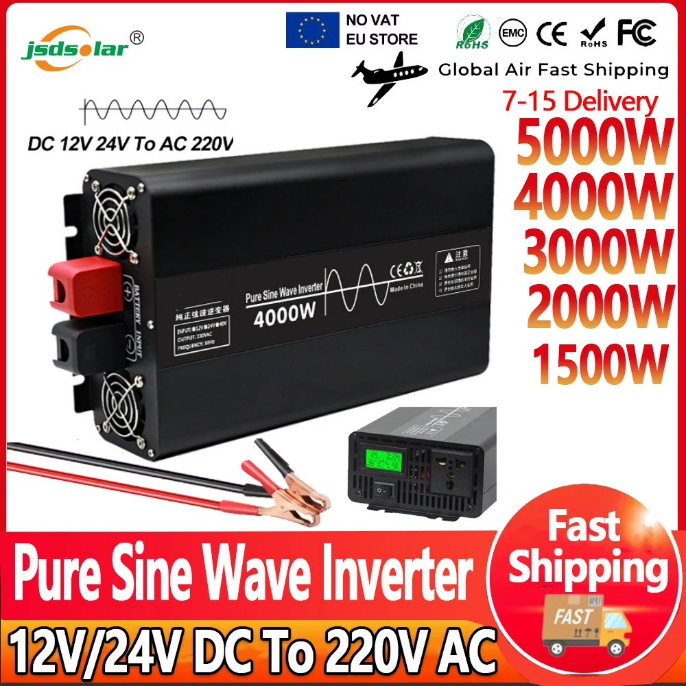 Pure Sine Wave Inverter 5000W 4000W 3000W Power LCD Display DC 12V to AC 220V 50HZ Power Bank Converter Solar Car Transformer