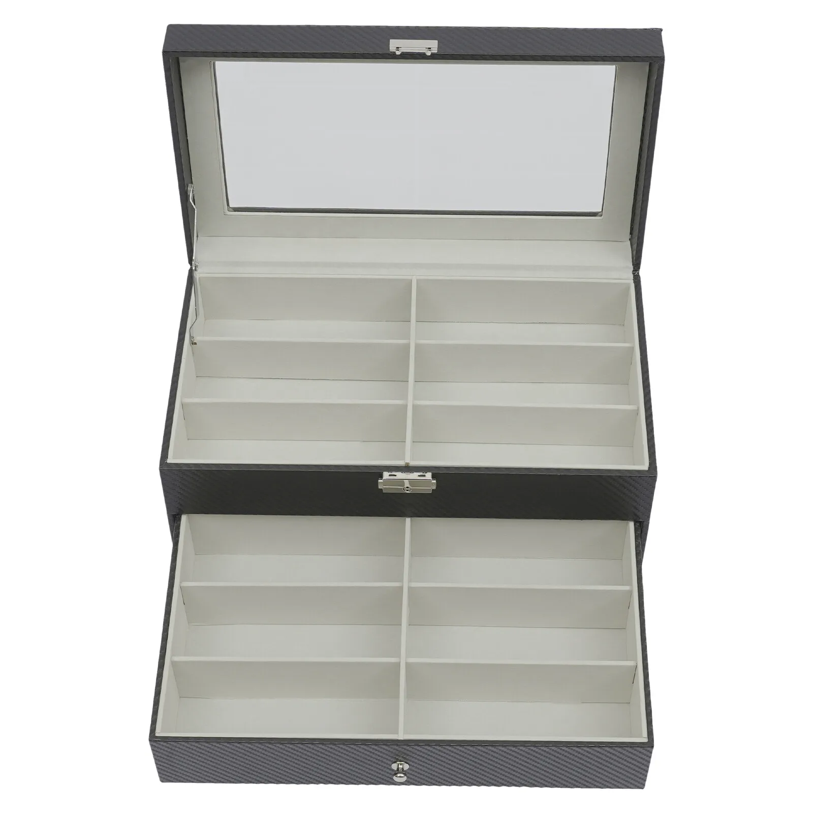 

Коробка-органайзер для очков из углеродного волокна, 18 отделений, 3-уровневый демонстрационный футляр с выдвижными ящиками, компактное хранилище для коллекции очков