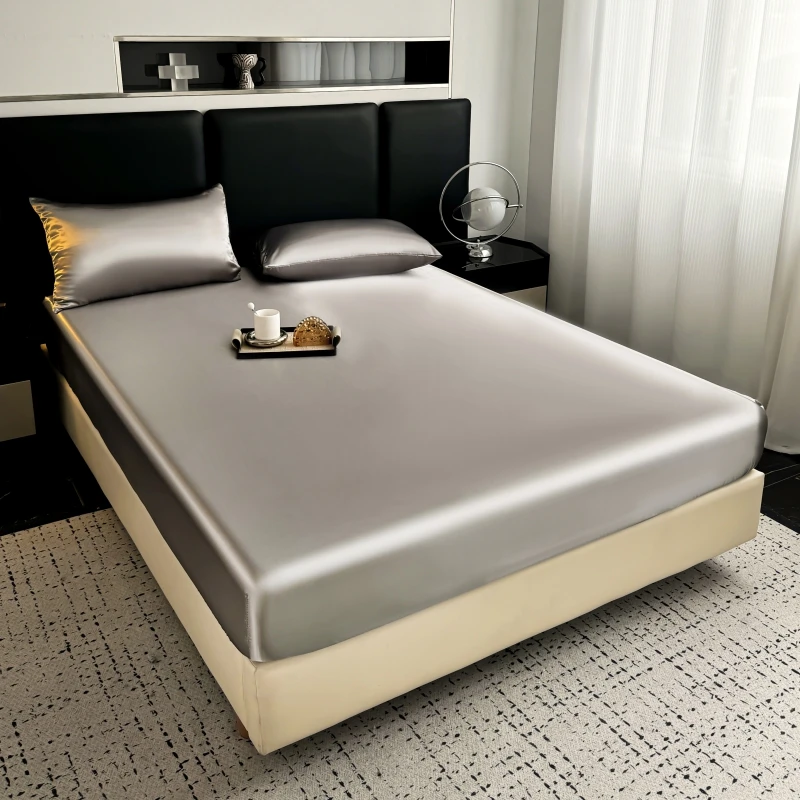 

J15Сплошной цвет, одноцветная простыня, одинарный, двойной, наматрасник размера «queen-size», роскошная простыня из атласной вискозы с эластичной лентой