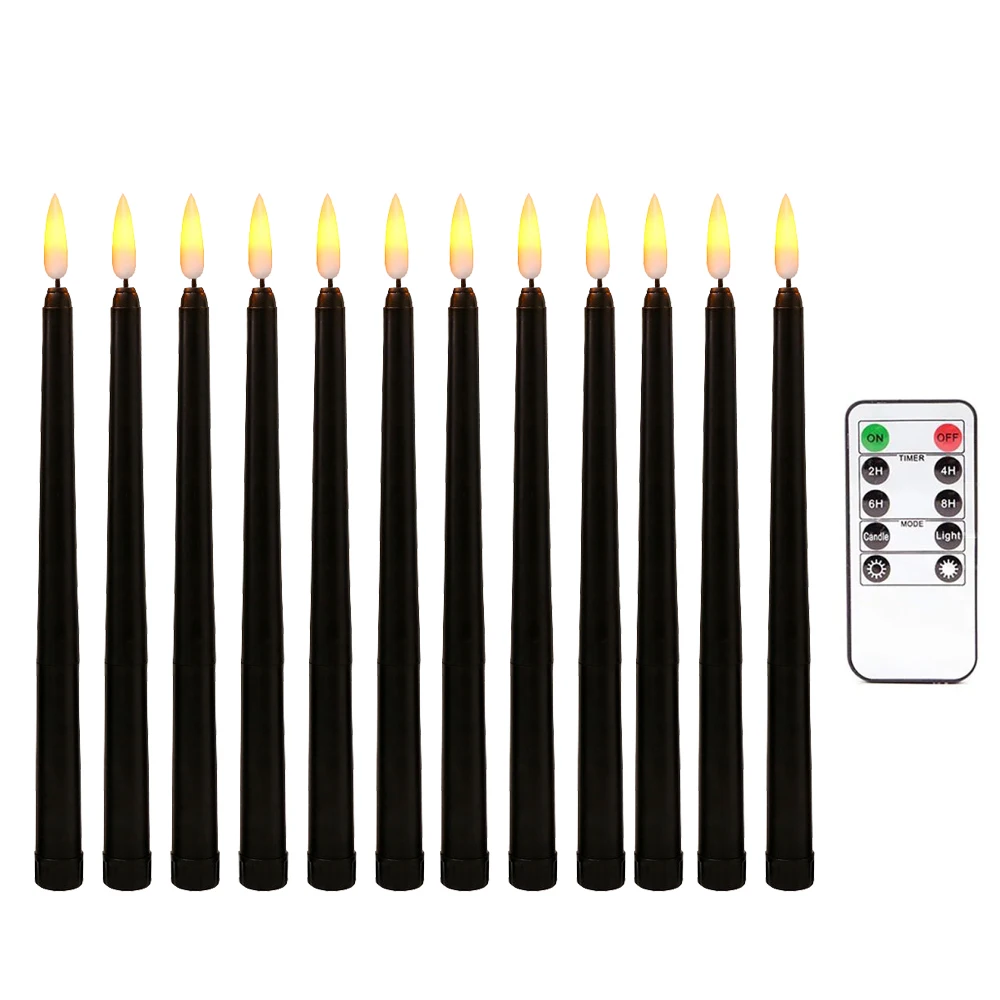 

12Pcs Black Body Remote Flameless Candlesticks,Timer Battery Operated LED Taper Candles for Halloween,Wedding Decoration