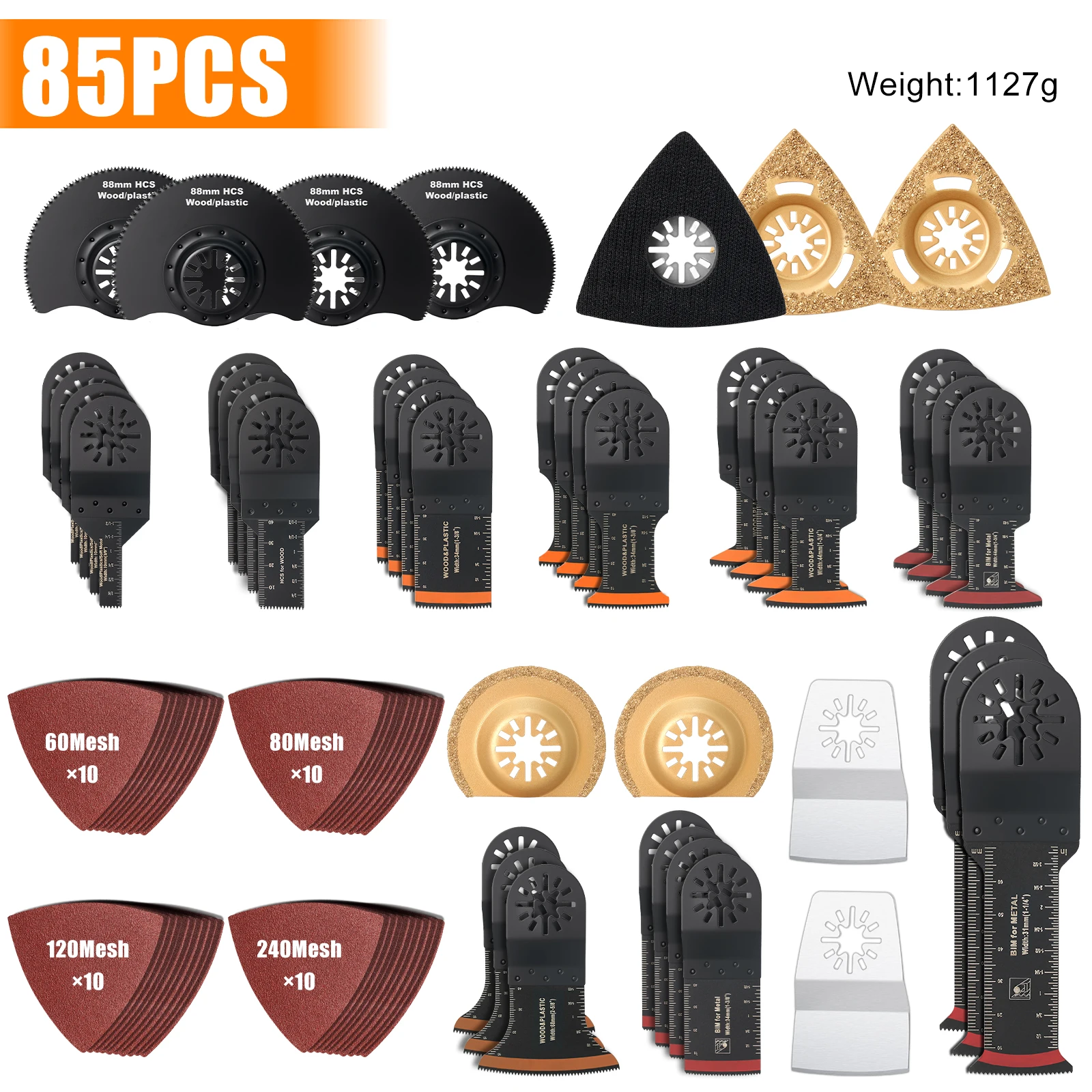 10–42-teiliges oszillierendes Sägeblatt-Set, universelle Multitool-Sägeblätter mit geschlossener Rückseite für Holz, Kunststoff, Metall, passend für die meisten oszillierenden Werkzeuge