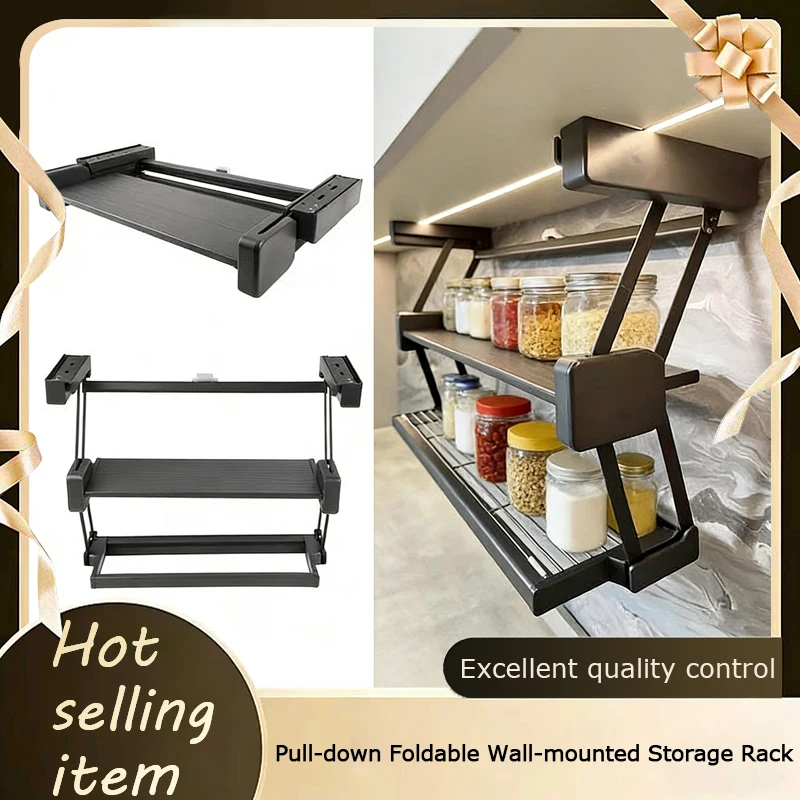 

Under Cabinet Pull Down Double Layer Expandable Foldable Aluminum Alloy Spice Rack Storage Shelf For Kitchen Dishes Jars
