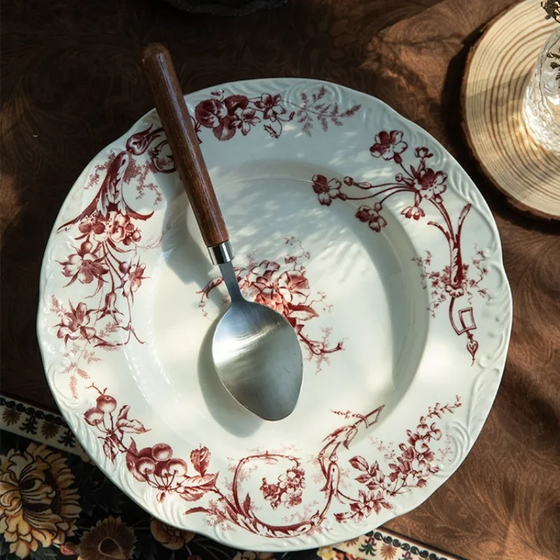 Russian High-end Flower Pattern Decoration Plate Kitchen Supplies Noodles 8 Inch Dinner Plate Ornaments