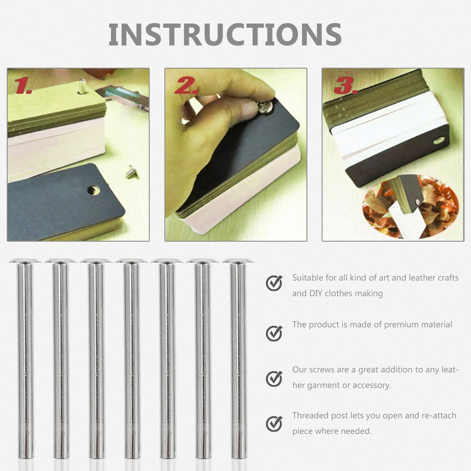 

50Sets Binding Screw Photo Album Scrapbook Screws Craft Repair Posts for DIY Bags Belts Boots Binding Screw