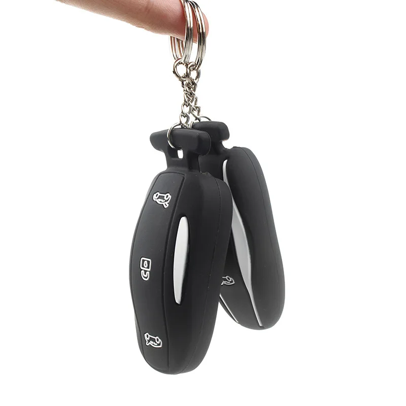 Schlüsselanhängerhülle Silikonband für Tesla Model 3/Y/S/X Zubehör Schlüsselanhängerhalter mit Metall-Schlüsselanhänger. – Detail 5
