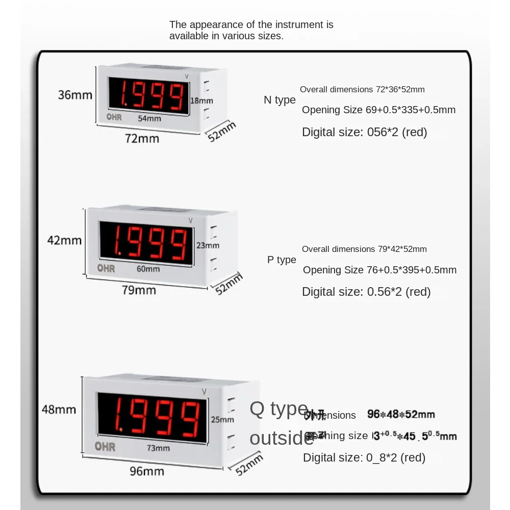 Amperometer digital display DC current voltmeter single-phase large-screen digital display AC voltage ammeter D300