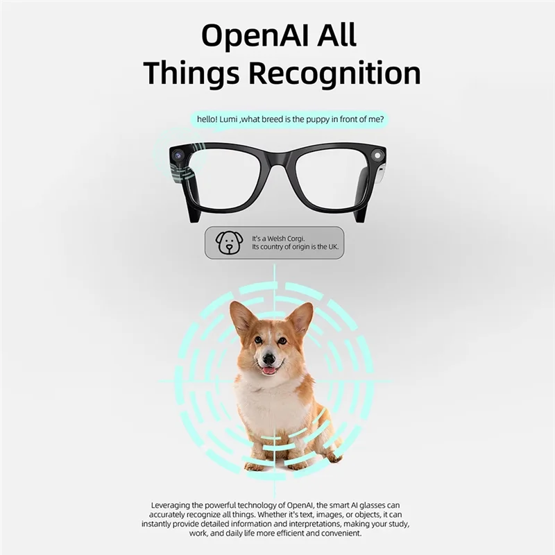 نظارات AI 500W HD نظارات كاميرا مضادة للاهتزاز سماعة رأس بخاصية البلوتوث مكالمات ترجمة AI، تسجيل الفيديو التقاط الصور الزجاج الشفاف-AAA
