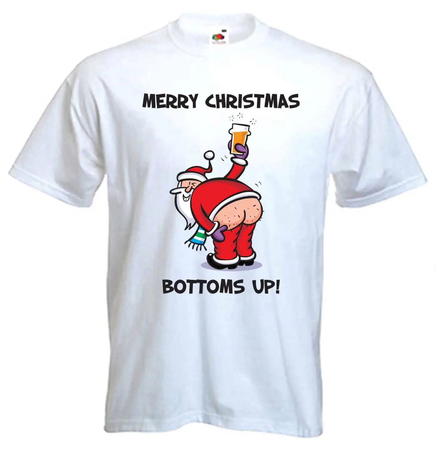 

MERRY CHRISTMAS BOTTOMS UP T SHIRT Present Funny Santa Claus Father