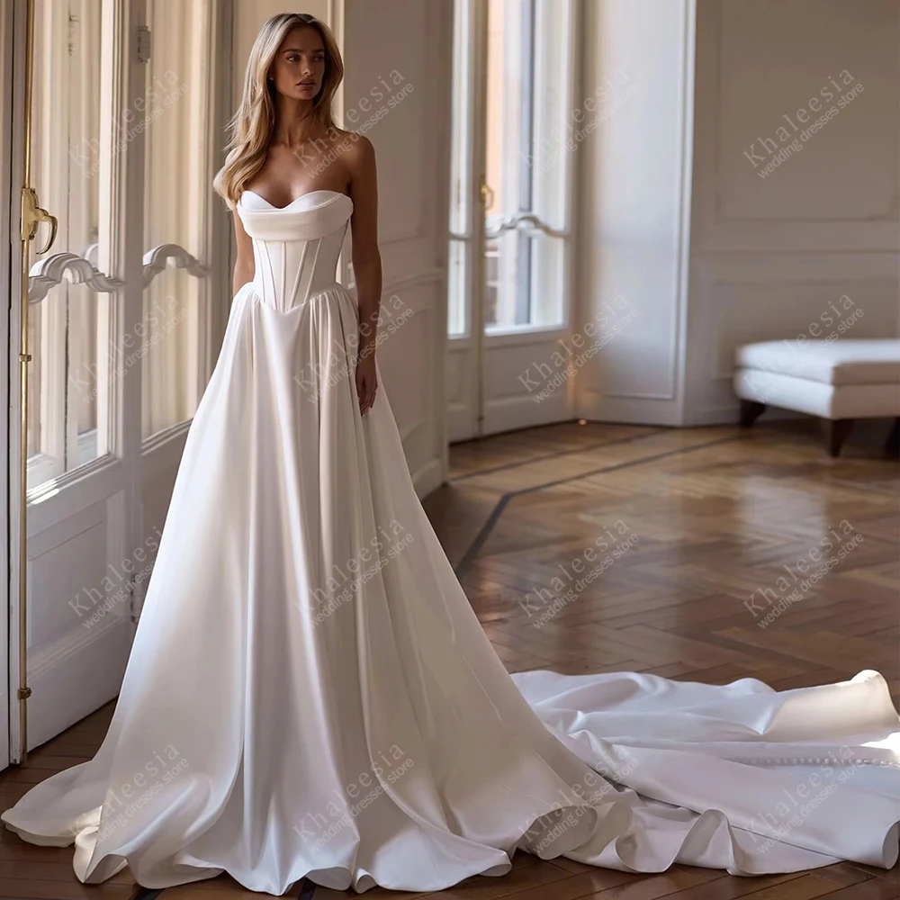 Elegant Wedding Dresses A Line Bridal Gowns Simple Robes For Formal Party Sexy Strapless Backless Vestidos De Novia Customized