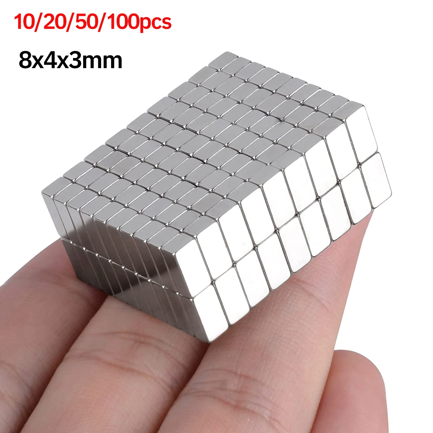 

10/20/50/100Pcs 8x4x3 Neodymium Magnet NdFeB Block Super Powerful Strong Permanent Magnetic Imanes De Neodimio Para Manualidades