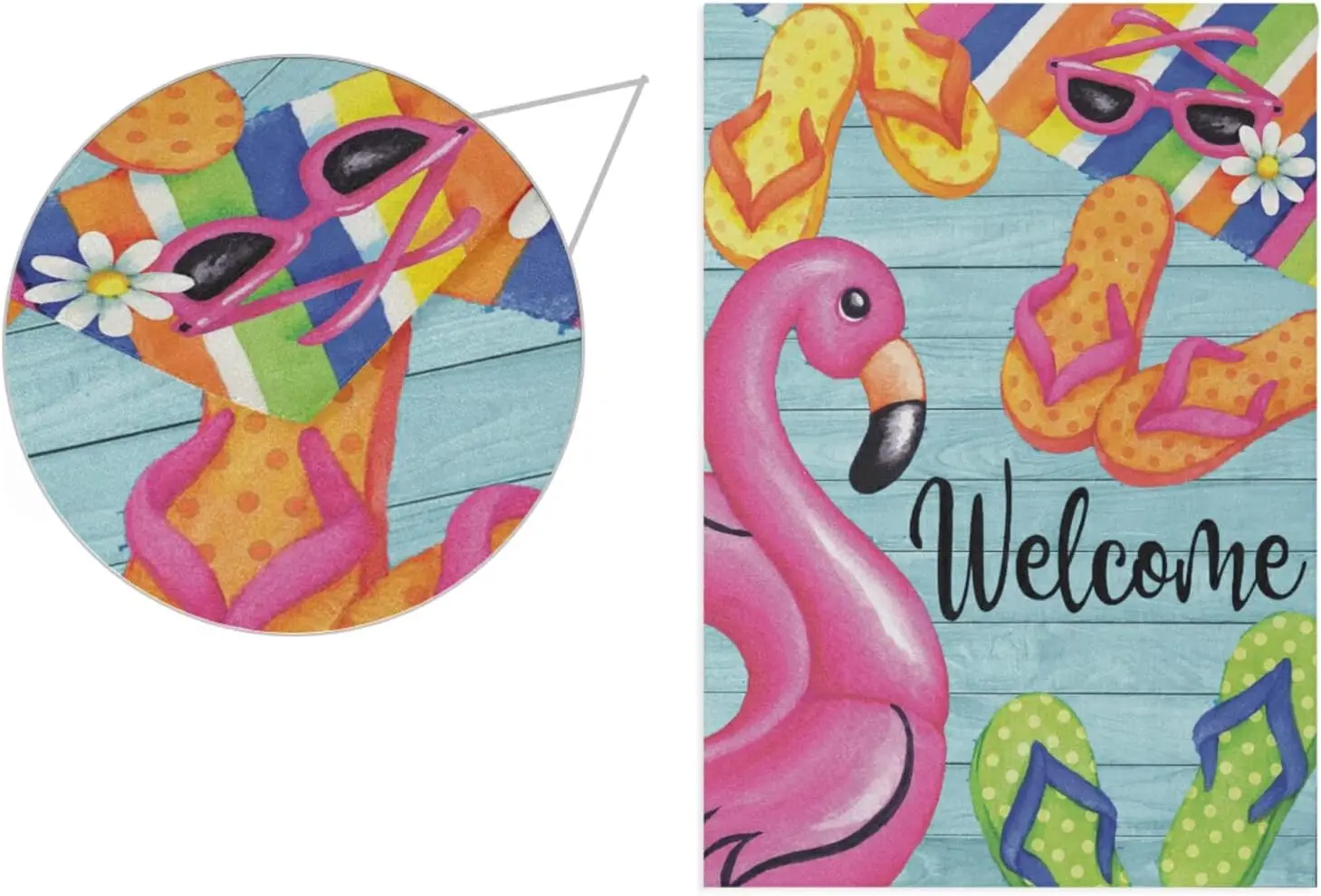 Summer Welcome Garden Flag 12x18 Inch Summer Flamingo Flip Flop Wooden Yard Flags Large Vertical Double Sided House Flag Seasona