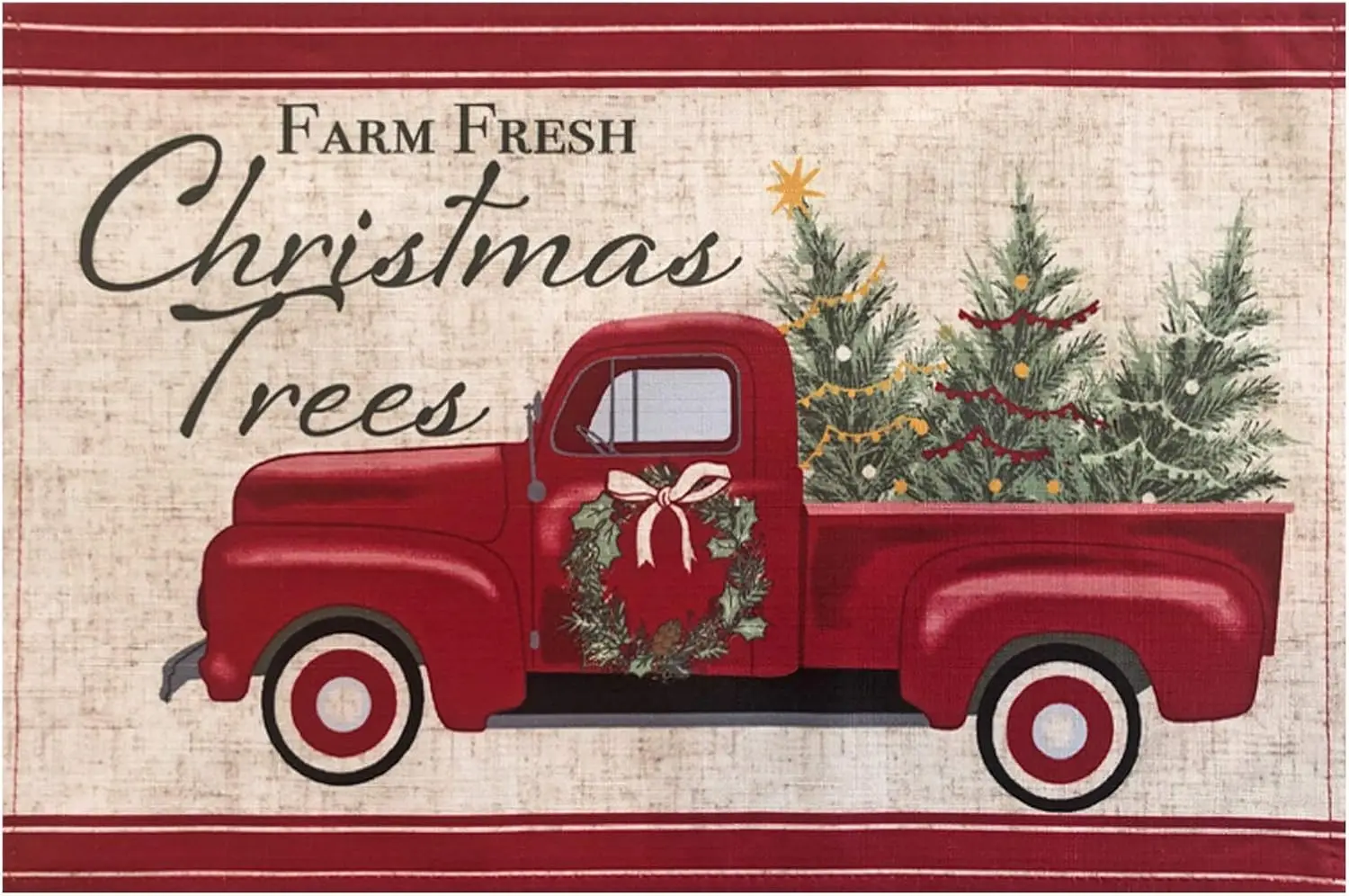 Christmas Pine Hill Tree Farm Fresh Red Truck Set of 4 Fabric Placemats Nostalgic Retro Holiday Country Farm Truck No Iron