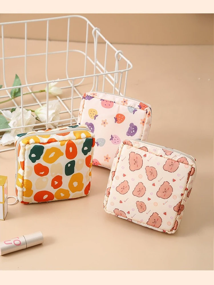 New Home Travel Makeup Storage Bag Cute Portable Pencil Bag Cartoon Printed Sanitary Napkin Coin Purse