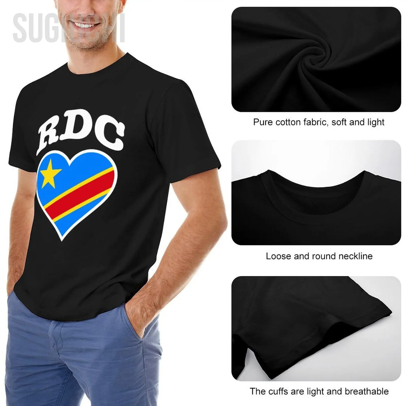 Congolese Flag Africa Democratic Republic Of Congo Heart-Shaped Tshirt Tees T Shirts Men T-Shirt Women Boys Cotton Unisex