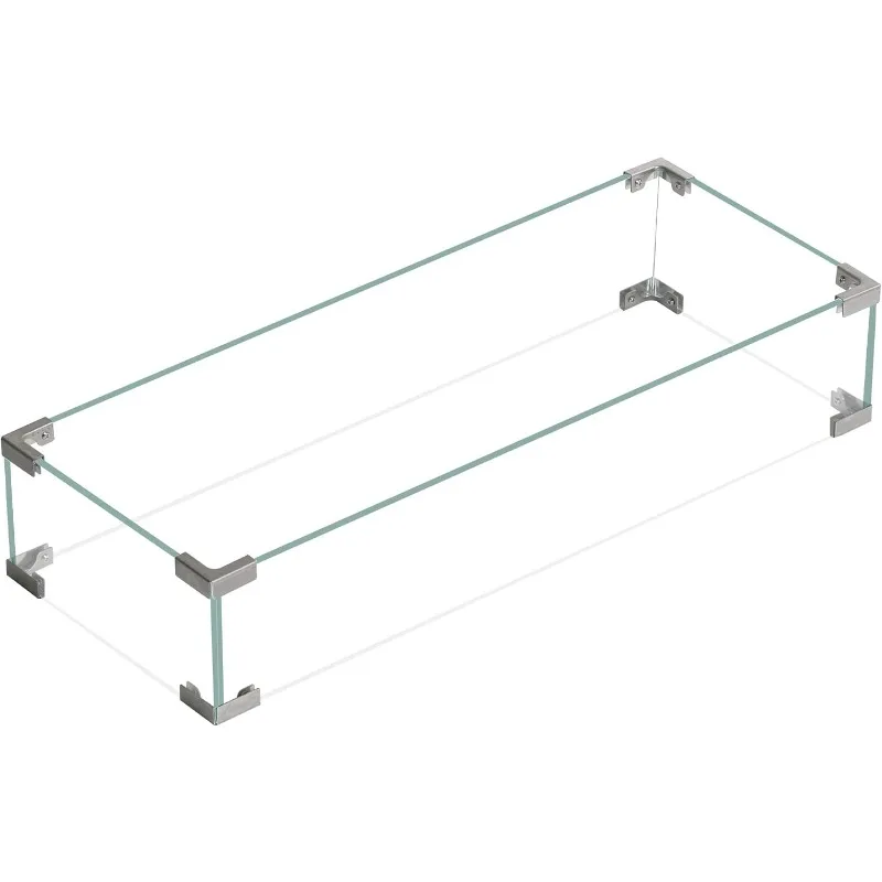 Gas Fire Pit Table Wind Guard Clear Tempered Glass Flame Shield for Rectangular Outdoor Pit, 30.7 x 11.8 5.9