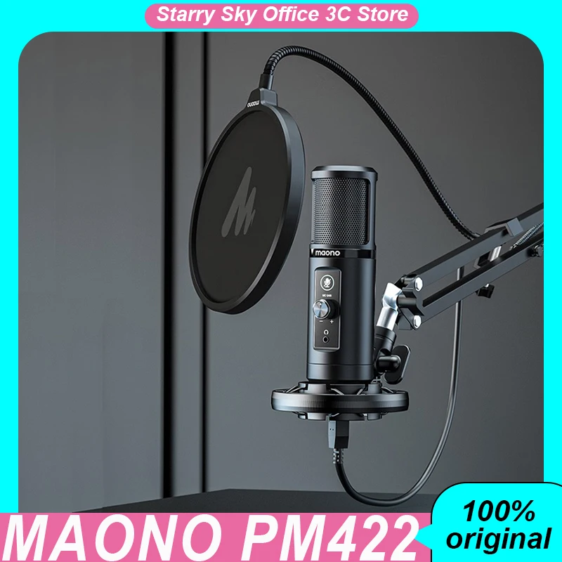 Maono PM422 Desktop Professional Microphone Built In Sound Card For Noise Reduction With Bracket Custom Gaming Music Microphone