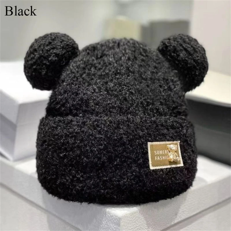 Fashionable Fall and Winter Women\'s Knitted Cap Plush Warm Cute Bear Thickened Knitted Cap Show Face Small Winter Warm Gifts