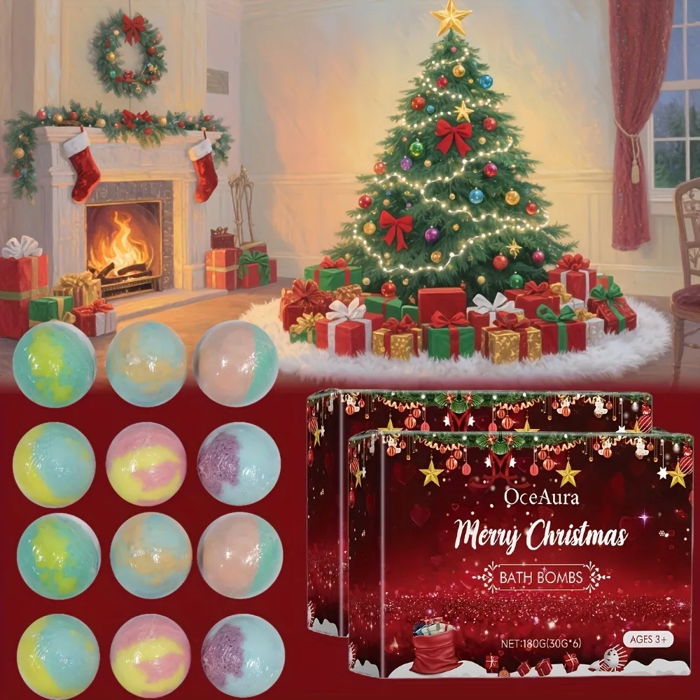 مجموعة هدايا من 12 قنابل حمام عيد الميلاد النابضة بالحياة، كرات فقاعات إسفنجية احتفالية للاسترخاء في وقت الاستحمام، قنبلة استحمام للاسترخاء في العطلة