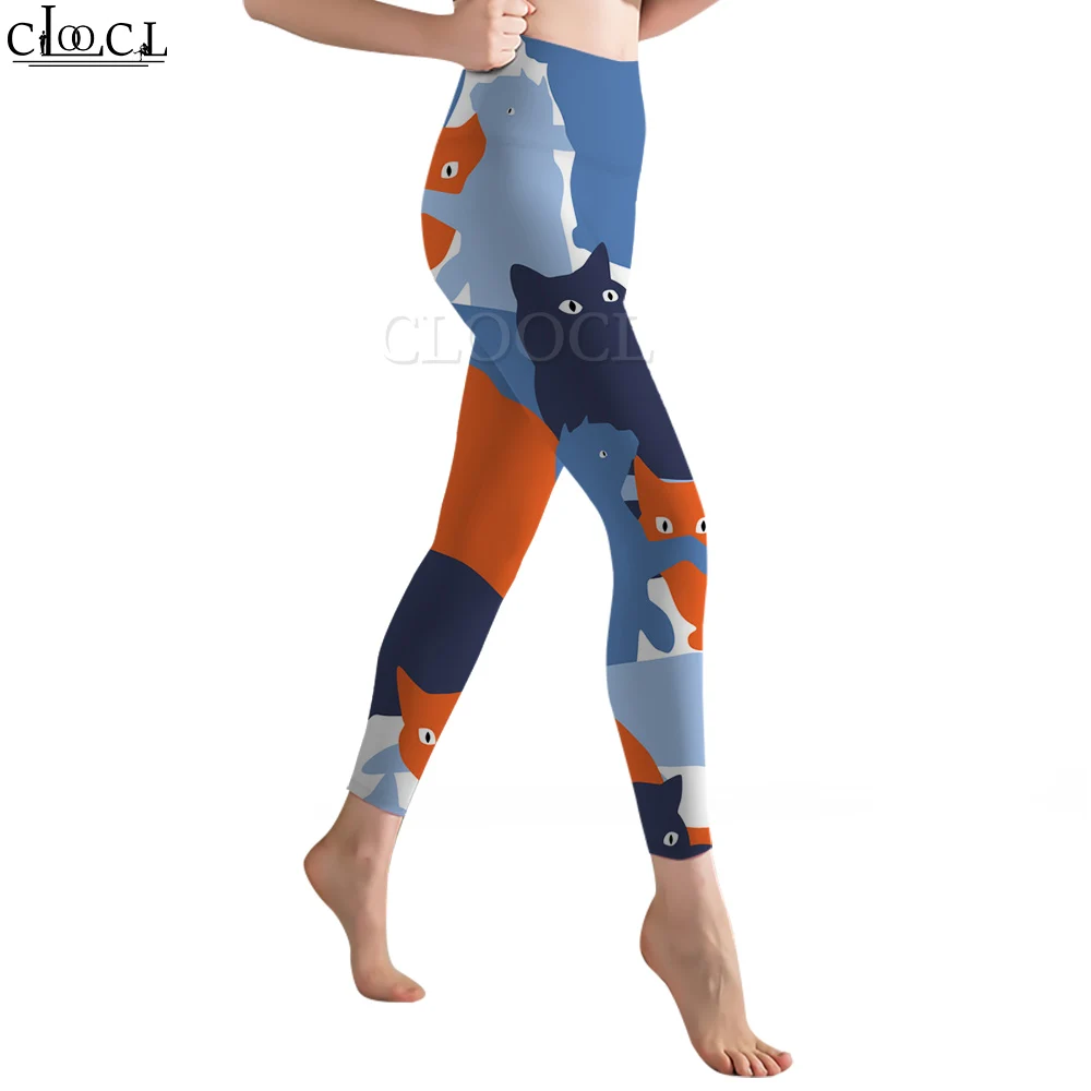 CLOOCL Legging Wanita Baru Celana Panjang Gambar 3D Pola Kucing Abstrak untuk Wanita Celana Yoga Pinggang Tinggi Jogging Push Up