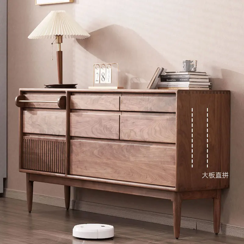 Customizable led luxury North American retro storage chest of drawers against the wall solid wood storage bedroom side cabinet