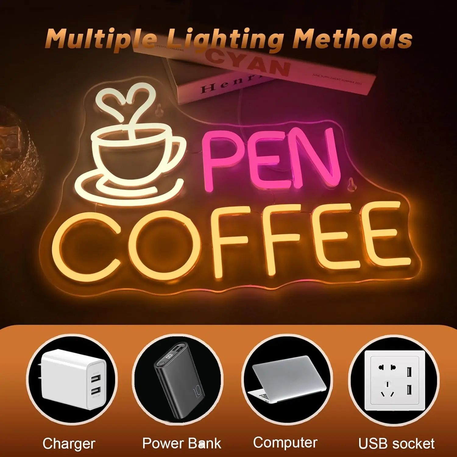 Pen Coffee LED Neon Light Open Neon Sign Wall Decor for Coffee Bar Shop Station Door Coffee Store Wall Decor Business Gift